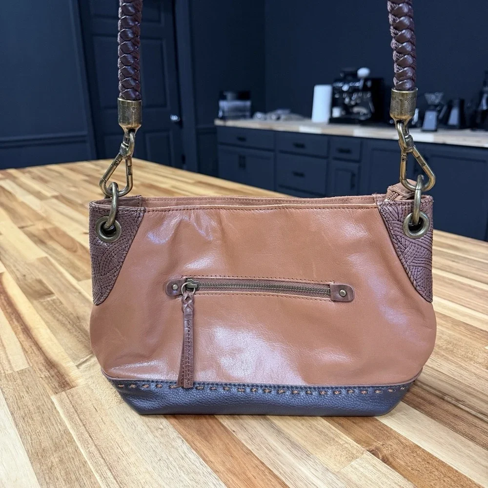 The Sak Indio Brown Leather Braid Bag HOBO BAG Shoulder Bag EUC